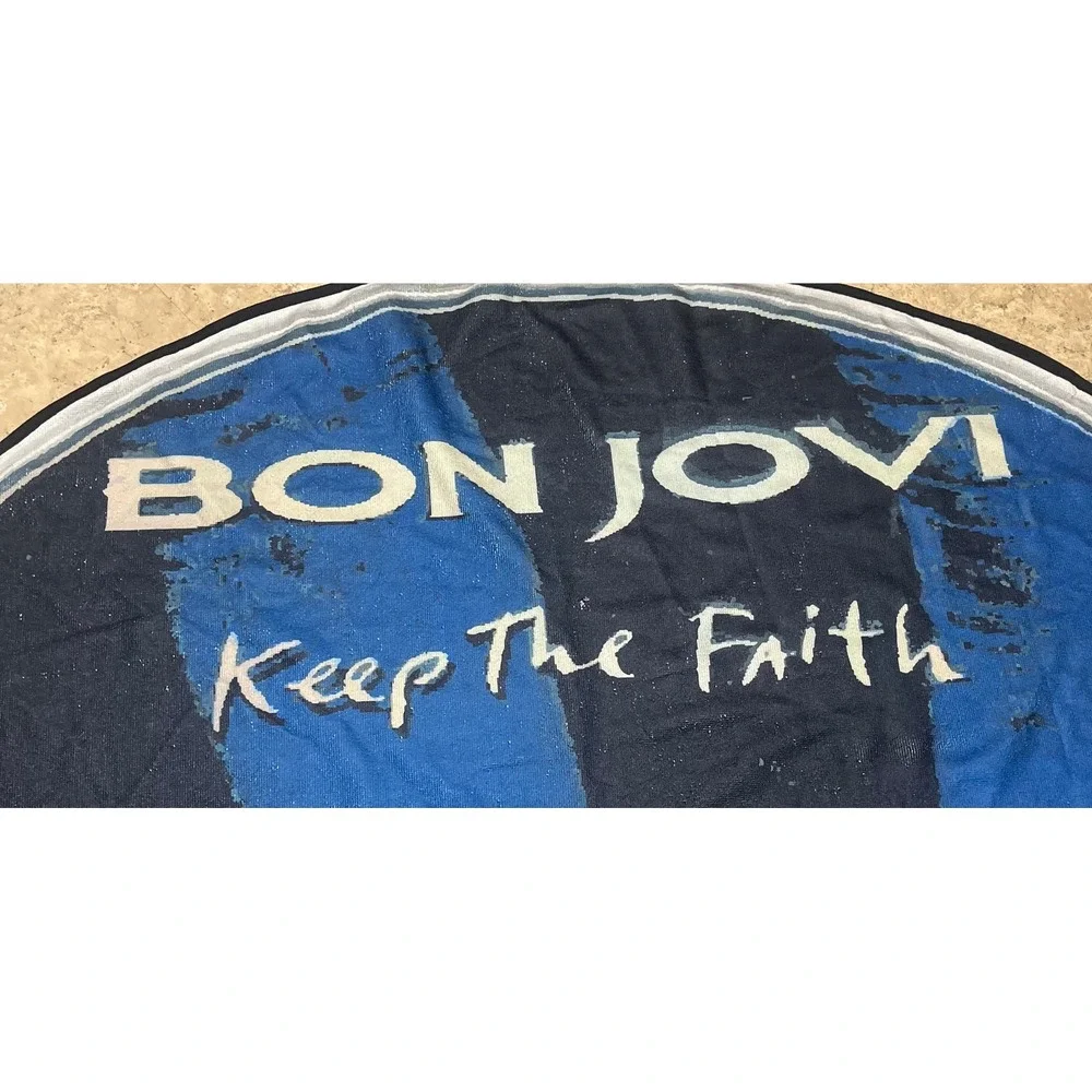 Bon Jovi Keep The Faith Round Beach Towel CD Graphic Fan Club 56 Inch Blue Black